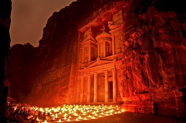 "Petra by Night. The Treasury, Al Khazneh in candle light" - Nora de Angelli - The Ancient City of Petra, Jordan. The Middle East